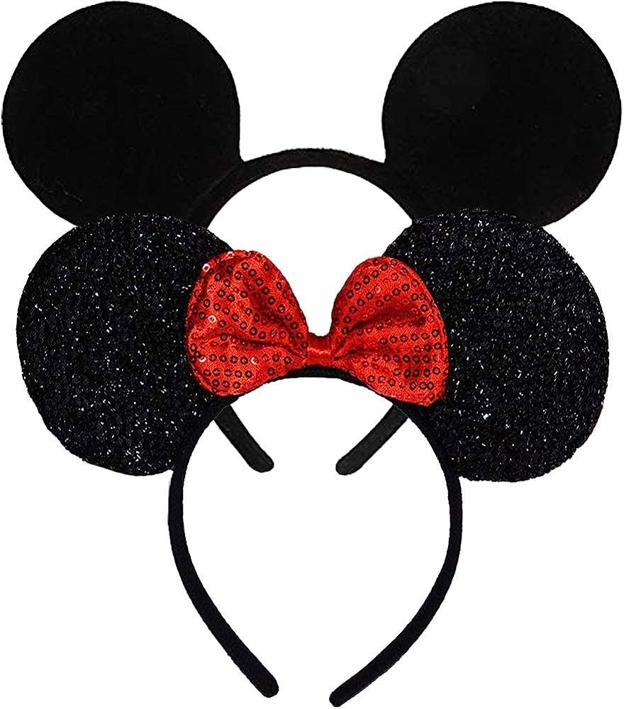 FANYITY Mouse Ears, 2 Pcs Mice Ear Costume Headbands Hair Band for Christmas Party (Red&Black) | Amazon (US)