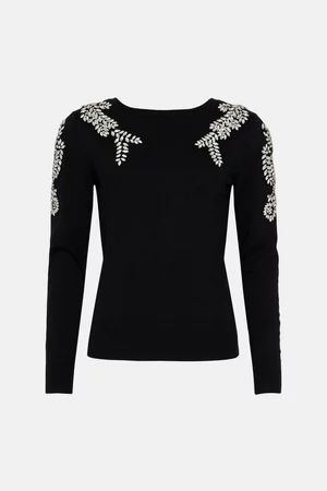 Embellished V Back Knit Sweater | Karen Millen US