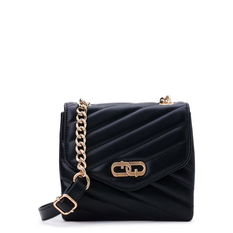 Time and Tru Women?s Brit Flap Front Crossbody Bag, Black | Walmart (US)