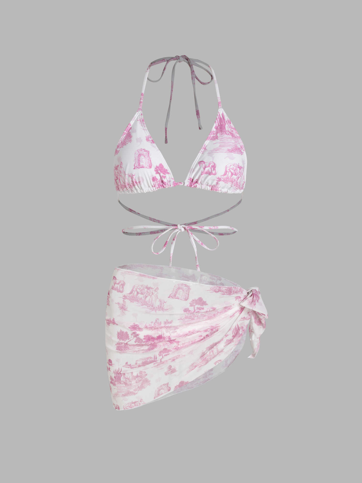 Toile de Jouy Halter Bikini Set & Sarong | Cider