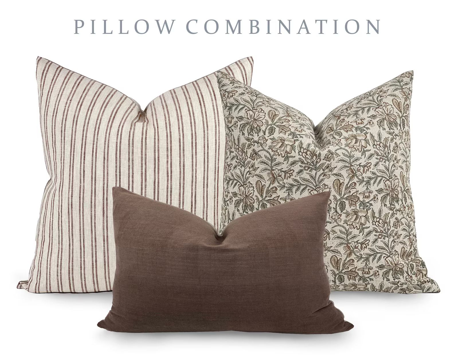 PILLOW COMBO Fall Pillow Combination, Brown Striped Pillow, Brown Floral Pillow, Brown Pillow, Pi... | Etsy (US)