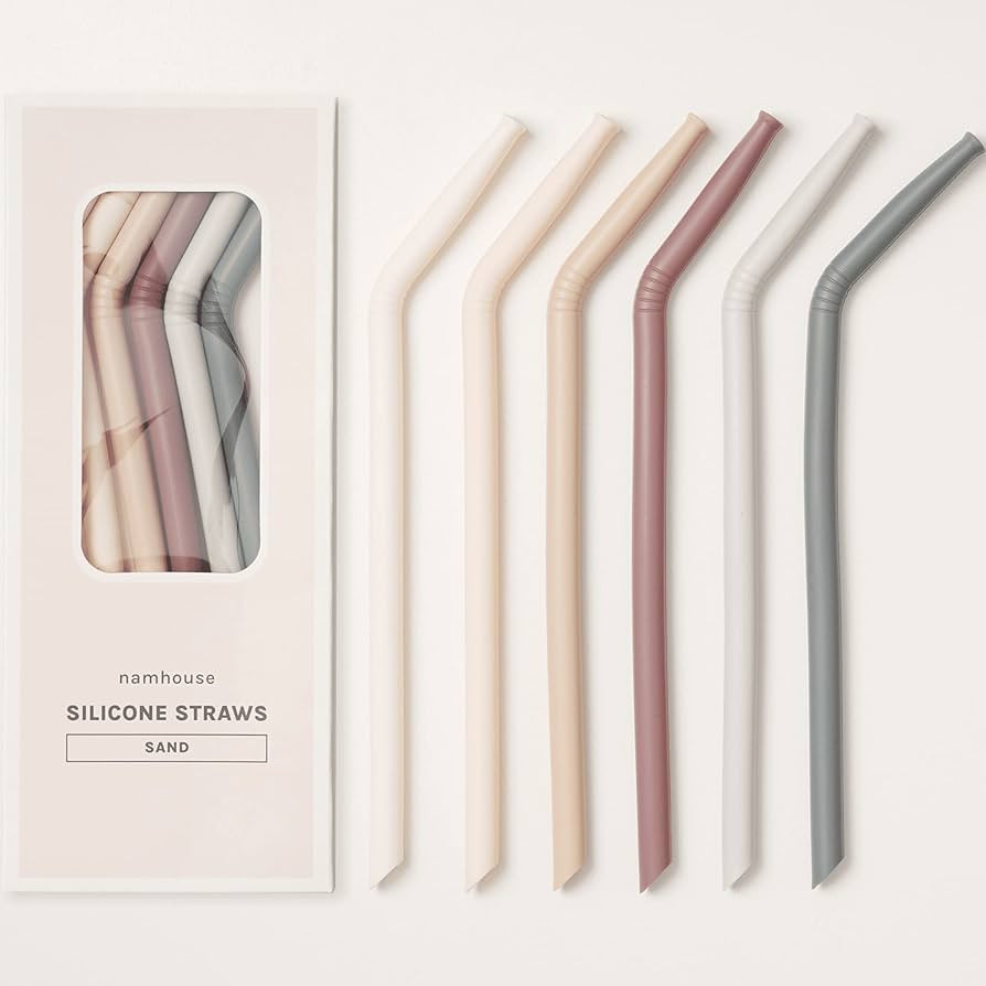 Silicone Straws - Reusable Drinking Straws w/ Cleaning Brush - Long, Flexible and Bendy Straws Fo... | Amazon (US)