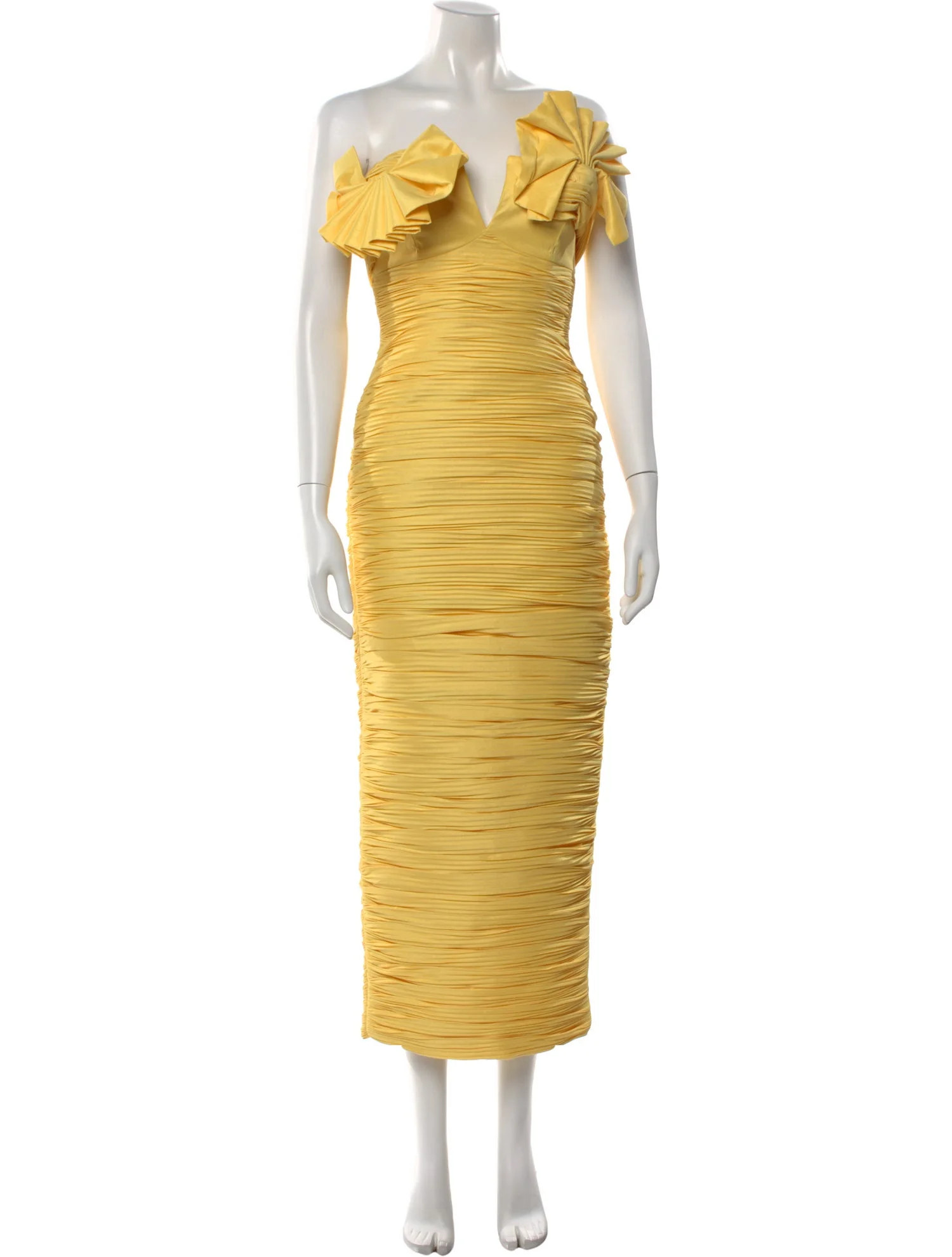 Rachel Gilbert V-Neck Long Dress - Yellow Dresses, Clothing - WRAGI23802 | The RealReal | The RealReal