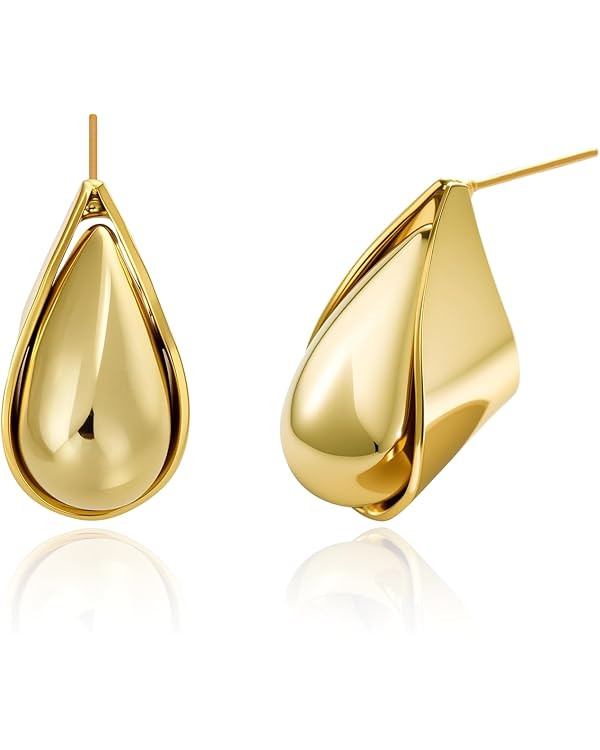 Cicy Bell Womens 14k Gold Plated Earrings Teardrop Chunky Gold Elegant Stud Post Earrings Trendy ... | Amazon (US)