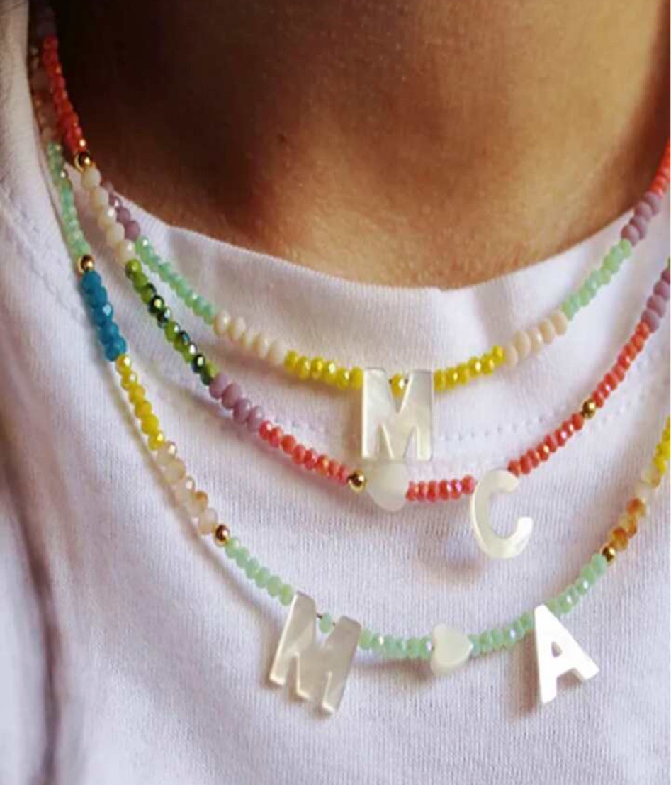 Multi colored beaded initial necklace 