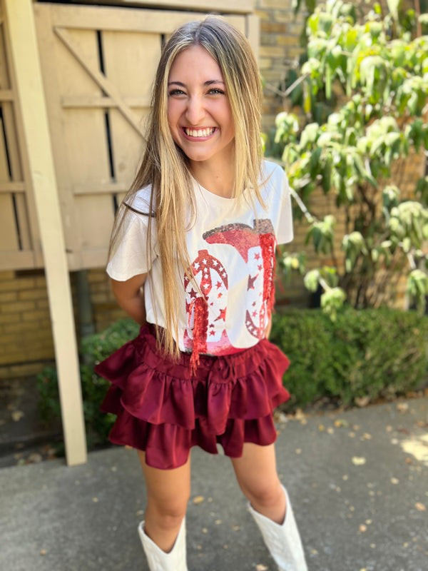 Queen of Sparkles - Game Day Red & White Boot Tee | Pink Creek