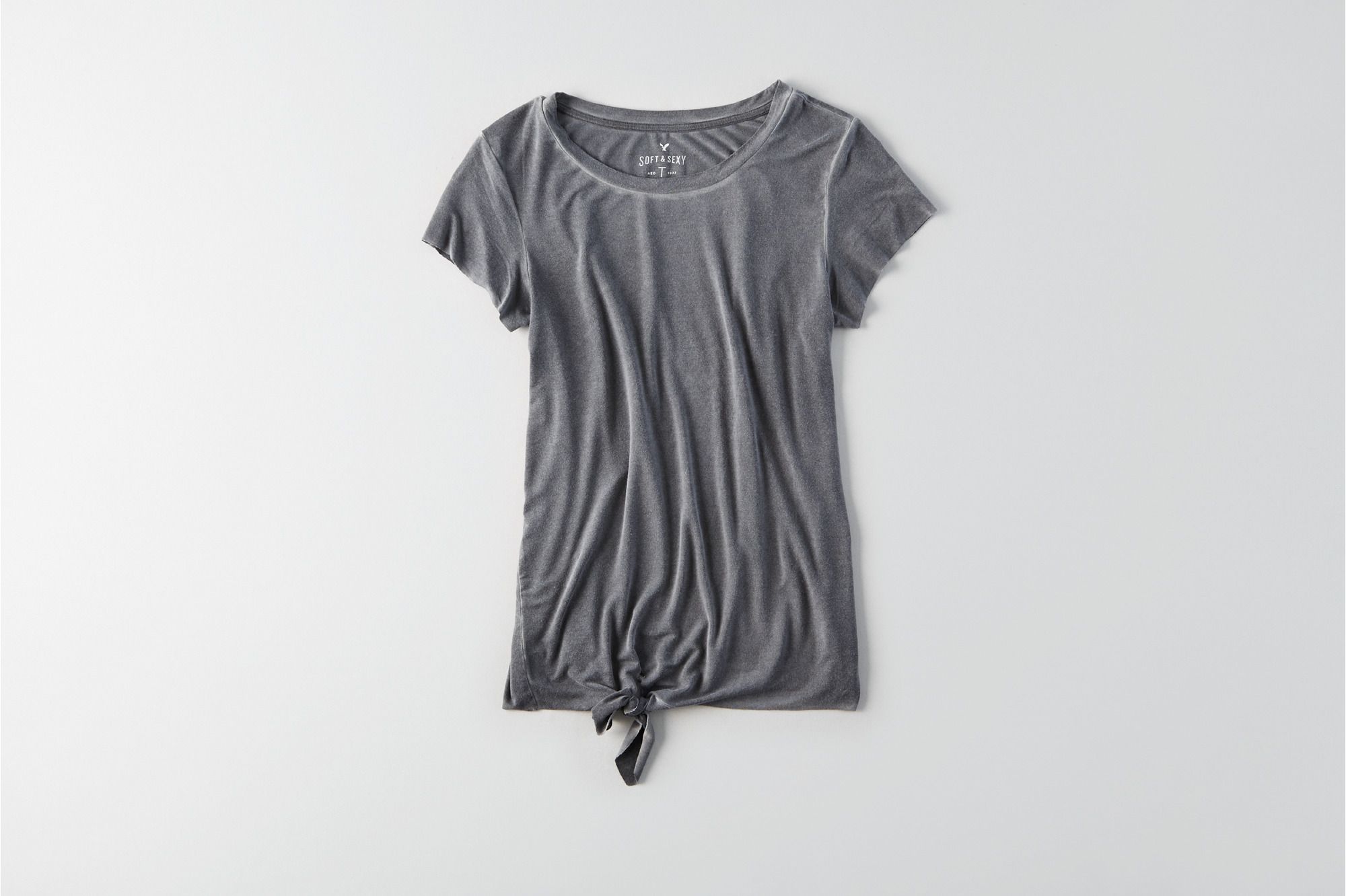 AEO Tie Front T-Shirt, True Black | American Eagle Outfitters (US & CA)