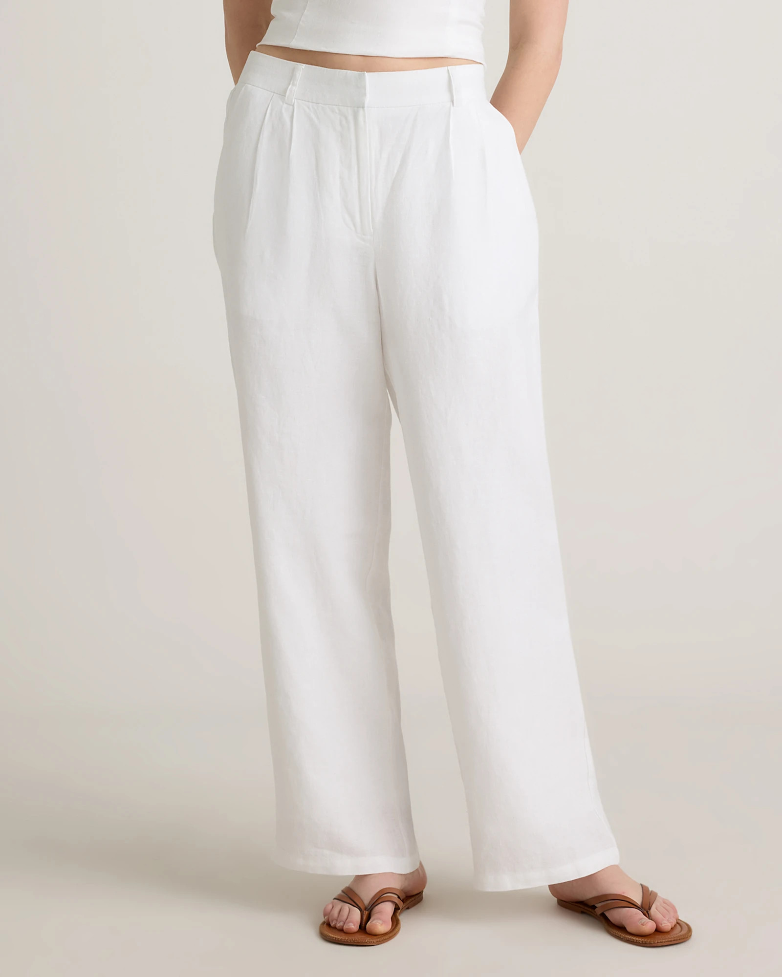 White 100% European Linen Pleated Trouser | Quince