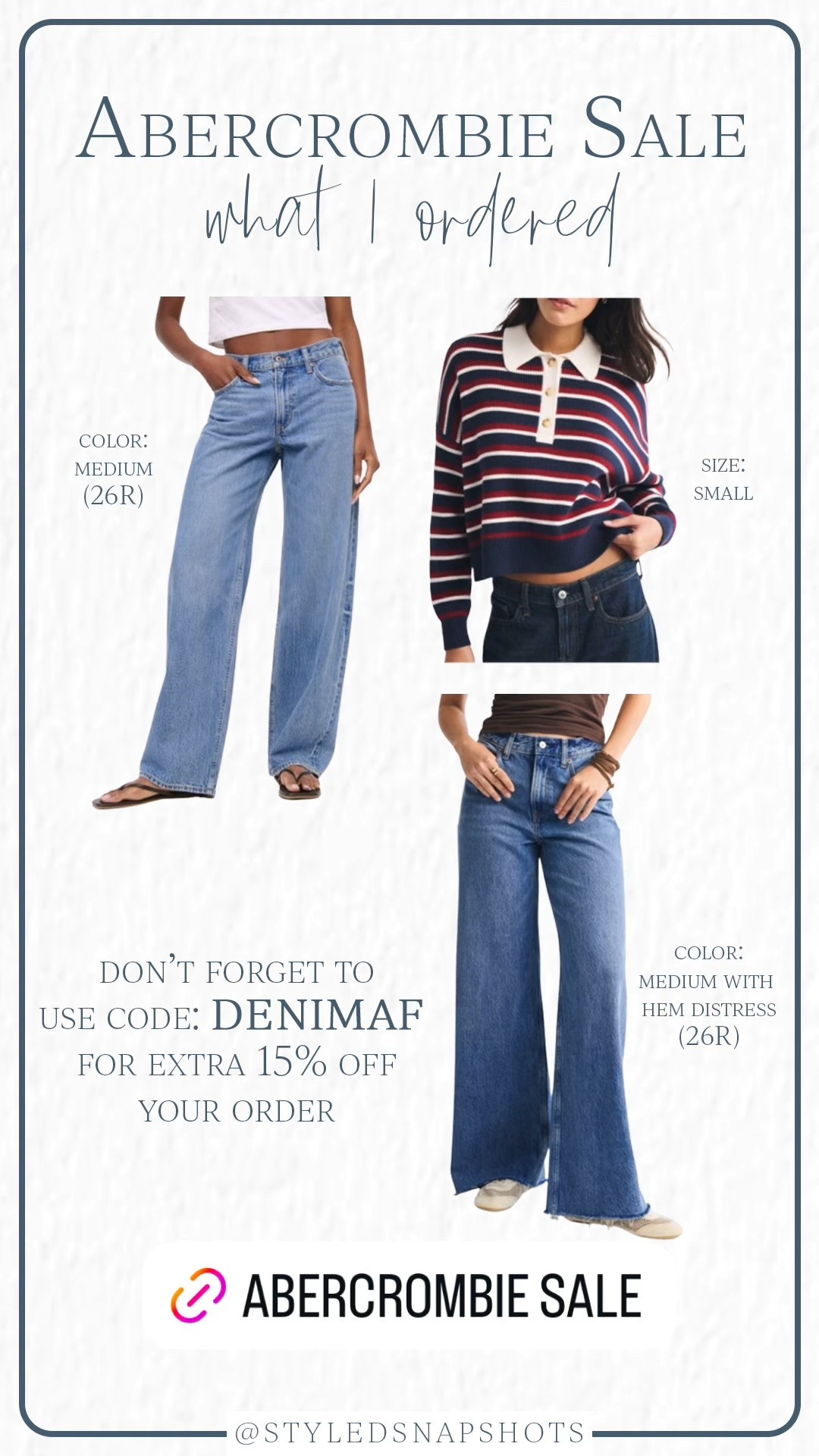 Abercrombie sale! Take an extra 15% off with code DENIMAF. Ends 2/2