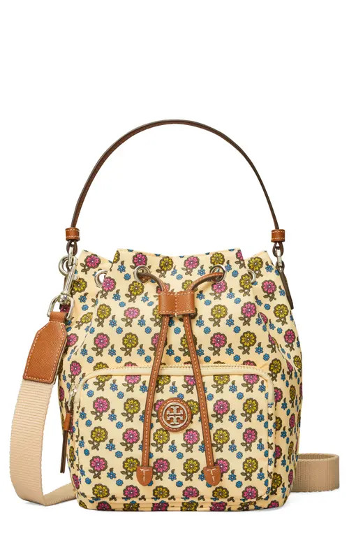 Tory Burch Virginia Floral Nylon Bucket Bag in Ivory Floral Daisy Border at Nordstrom | Nordstrom