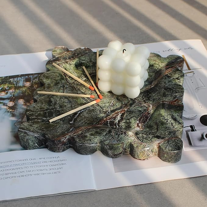 Natural Luxury Marble Tray with Scalloped Edge, Handmade Square Decorative Tray, Catch All Tray f... | Amazon (US)