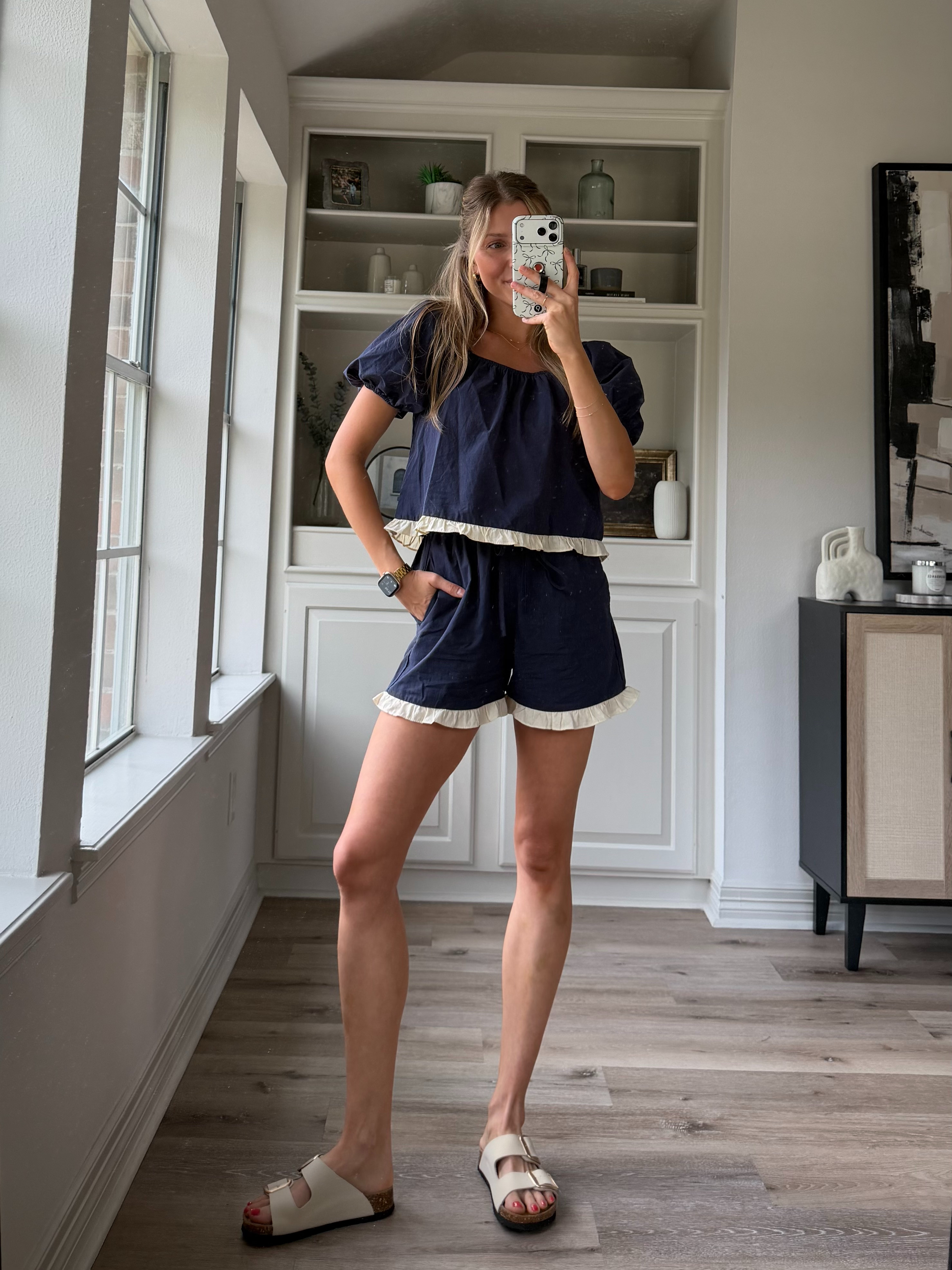 The cutest navy puff sleeve matching set! Wearing S 

 