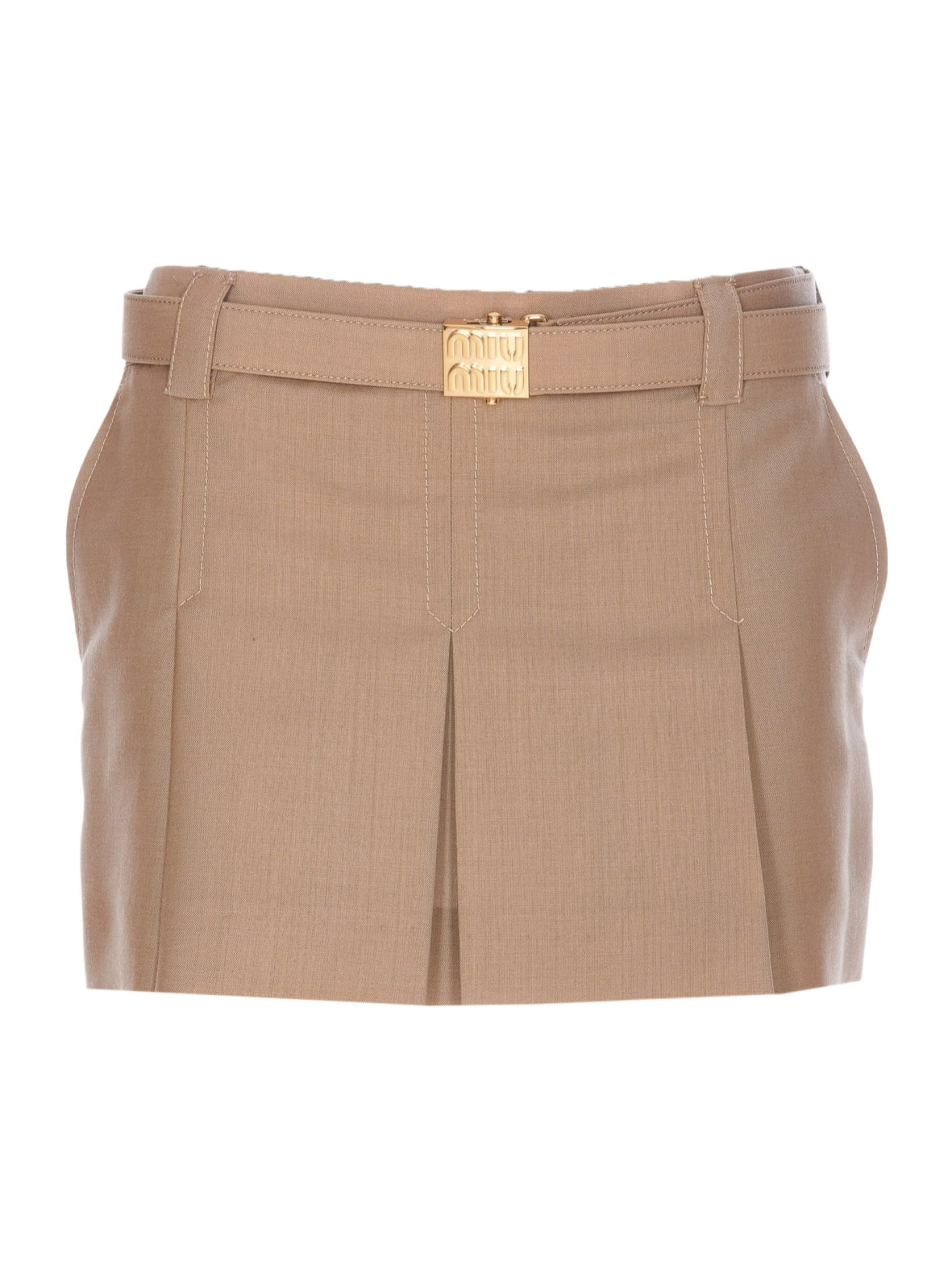 Miu Miu Belted Pleated Mini Skirt | Senser US