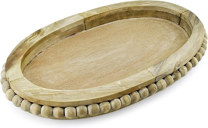 AuldHome Wood Beaded Tray, Decorative Farmhouse Style Distressed Whitewashed Wooden Tray | Amazon (US)