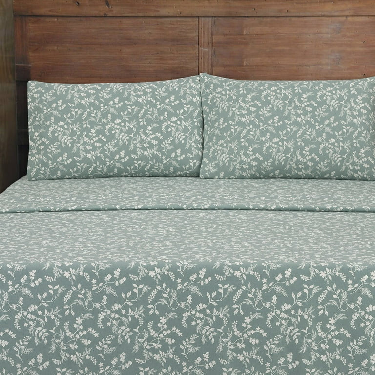 Mainstays 4-Piece Green Floral Flannel Sheet Set, Full | Walmart (US)