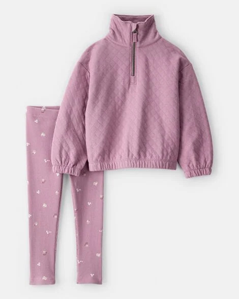 Toddler Girl Quilted Quarter-Zip & Floral Legging Set - Purple | Carter's Inc