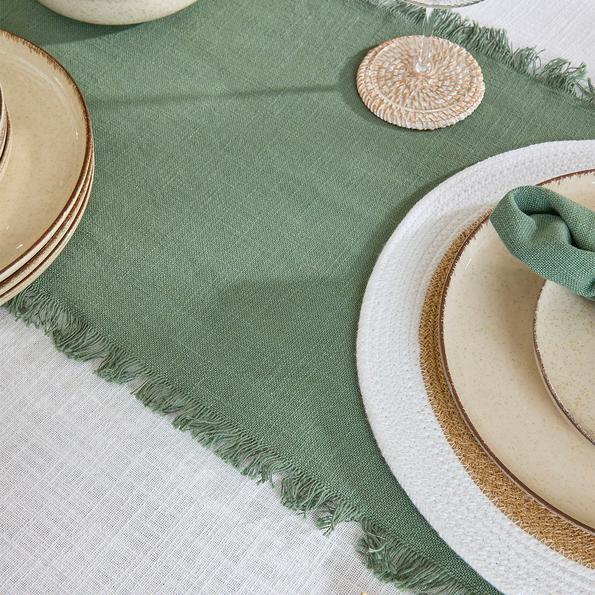 Ashra Fringed Cotton Table Runner [MUSLASHRA18TR] | Pillow Talk AU