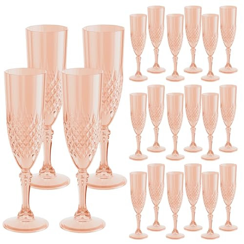HTTBEIZI Rose Gold Champagne Flutes Set of 24 7oz, Plastic Reusable Champagne Glasses Goblets Shatterproof Unbreakable, for Wedding Party Mimosa Bar | Amazon (US)