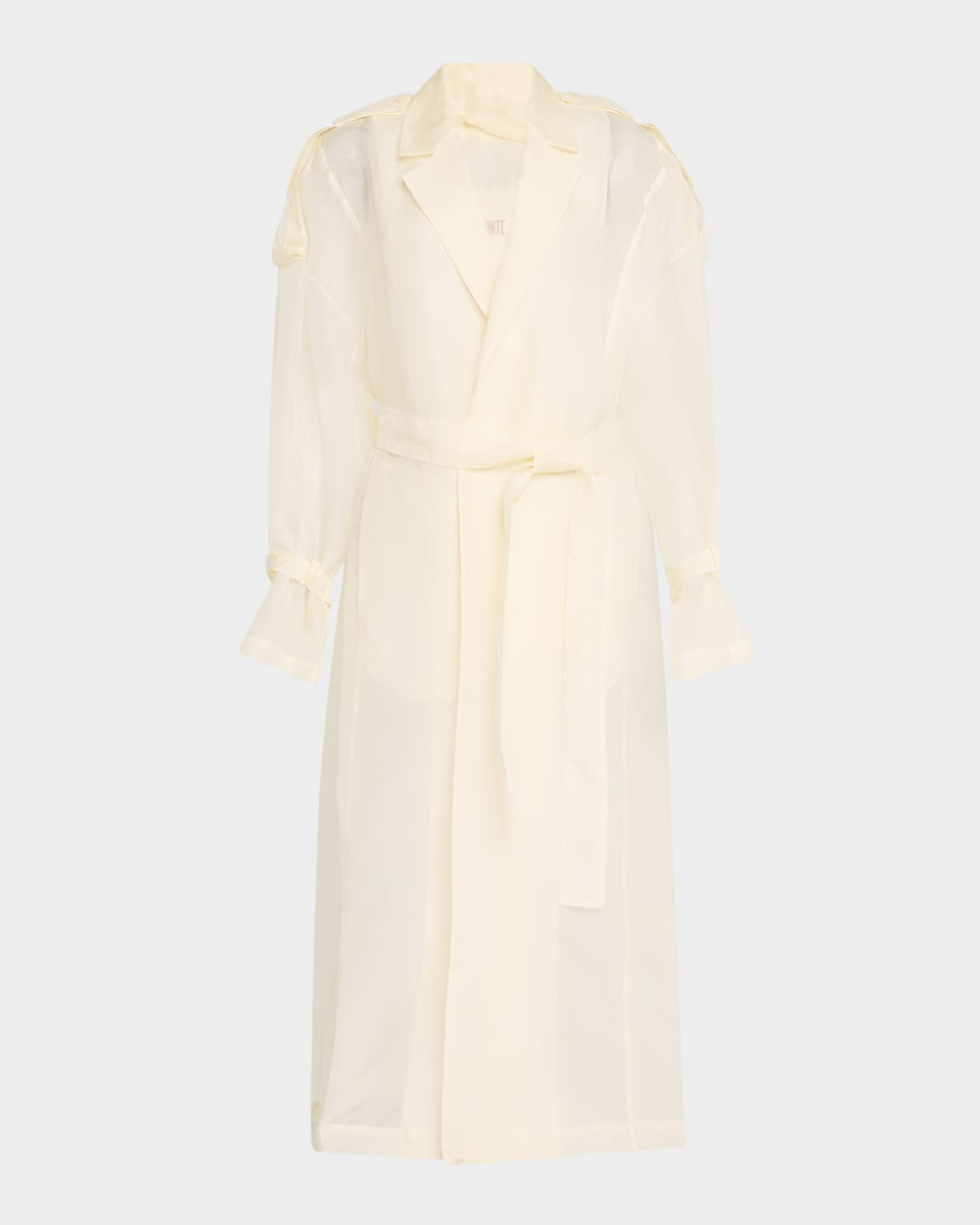 Feather-Cuff Organza Relaxed Trench Coat | Neiman Marcus