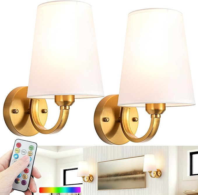 Battery Operated Wall Sconce Set Of 2,Rechargeable Wall Sconce 7 Color RGB USB Charging Up To 50 ... | Amazon (US)