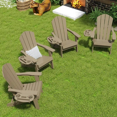 Cheryce HDPE Folding Adirondack Chair With Cup Holder | Wayfair North America