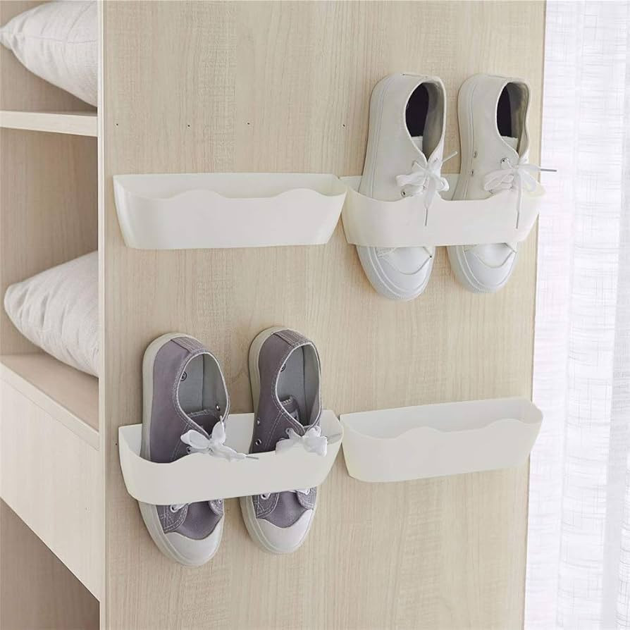 Wall Mounted Shoes Rack 4pcs with Sticky Hanging Strips, Plastic Shoes Holder Storage Organizer,D... | Amazon (US)