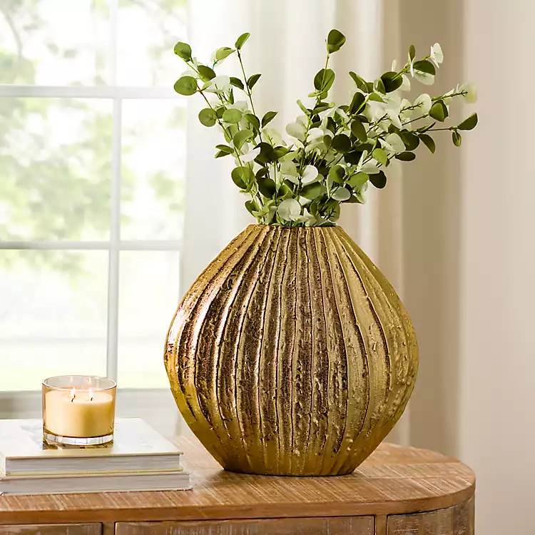 Gold Ribbed Metal Vase, 14.5 in. | Kirklands