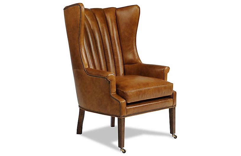 Philosopher Leather Wing Chair, Brown | One Kings Lane