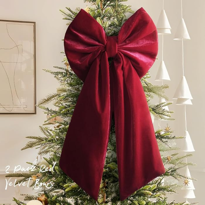 Christmas Decorations - 2 Pack Large Red Velvet Christmas Bows | Amazon (US)