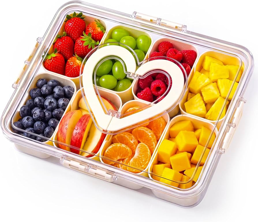 Snackle Box Container with Leakproof Lid and Handle, 8 Compartment Divided Serving Tray with Remo... | Amazon (US)