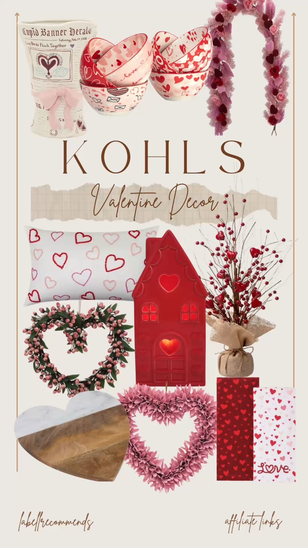 Valentine decorations from Kohl’s that are perfect for shelves, centerpieces and front porches. Valentine flower arrangements, Valentine front door wreaths and Valentine bowls all part of this decor.

#valentinedecor #valentinedecorations

#LTKValentine #LTKSeasonal