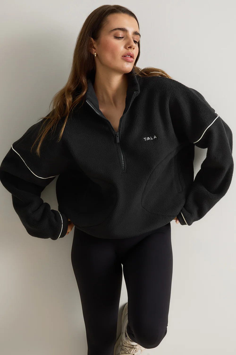 1/4 Zip Fleece Jacket - Black & Ivory | TALA (UK)