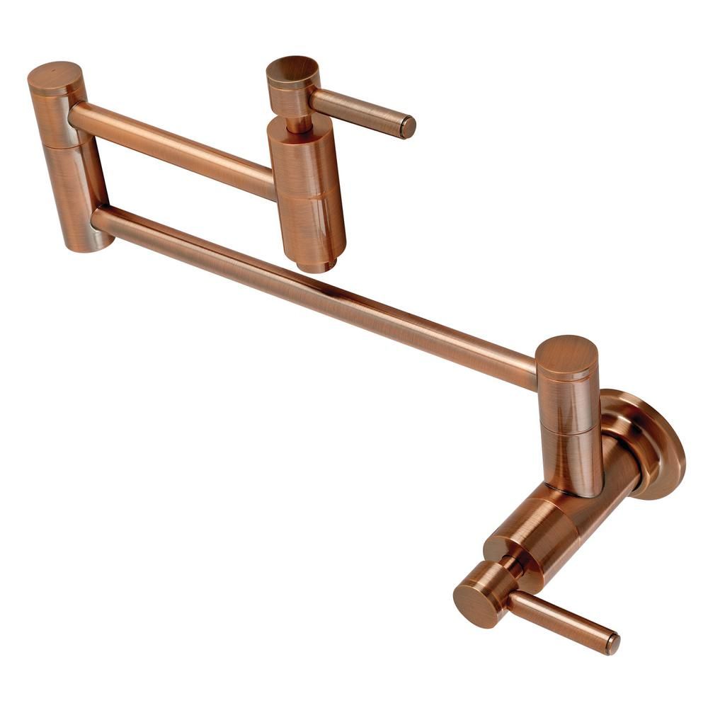 Kingston Brass Concord Wall Mounted Pot Filler in Antique Copper | The Home Depot