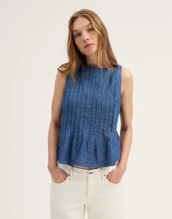 Denim Pintuck Peplum Top | Madewell