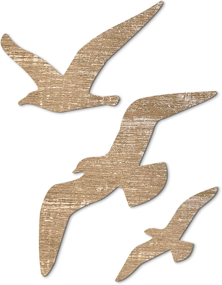 Putuo Decor 3 Pcs Wooden Seagull Wall Decor Beach Nautical Coastal Wall Sculpture Self-adhesive L... | Amazon (US)
