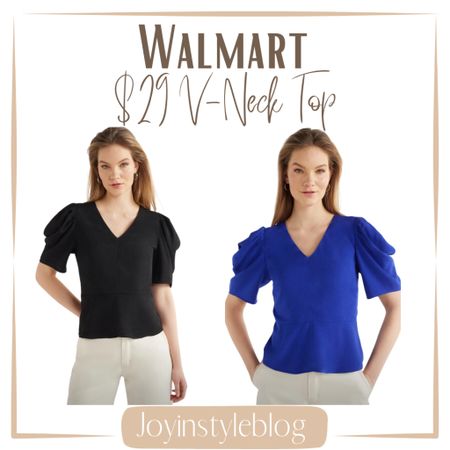 Walmart Scoop Women’s V-Neck Top with Volume Sleeves, Sizes XS-XXL / work top / work outfit / workwear 