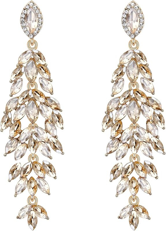 BriLove Women's Wedding Bridal Crystal Multi Marquise-Shape Leaf Cluster Chandelier Dangle Earrings | Amazon (US)