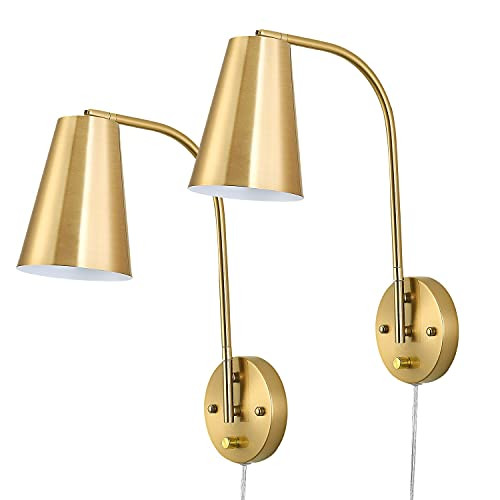Adcssynd Gold Plug in Wall Sconces, Wall Sconces Set of Two, Modern Wall Lamp with Plug in Cord, 270 | Amazon (US)