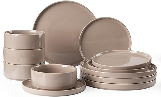 Famiware Nebula Plates and Bowls Set, 12 Pieces Dinnerware Sets, Dishes Set for 4, Cinnamon Brown | Amazon (US)