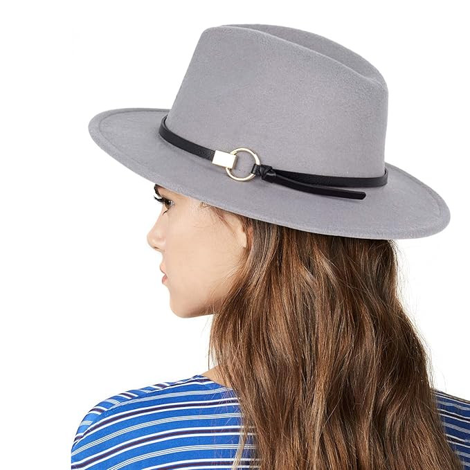Women Gold Belt Buckle Wool Felt Fedora Hat Winter Fashion Dress Panama Hat | Amazon (US)