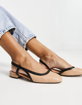 ASOS DESIGN Latte round toe sling back ballet flat in beige | ASOS (Global)