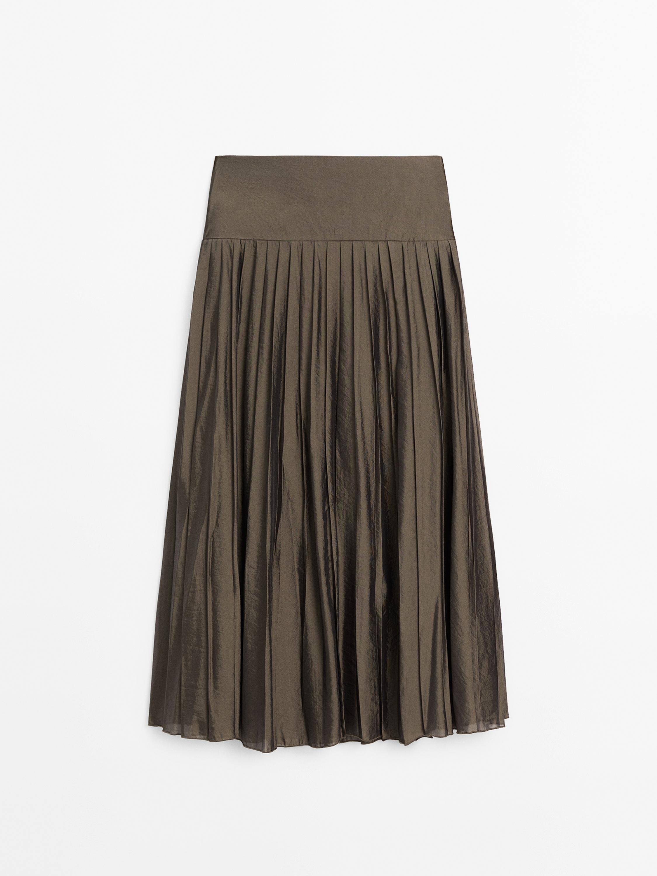 Flowing box pleat midi skirt $140.00  Add to basket  SELECT SIZE Pleated midi skirt. Side zip fas... | Massimo Dutti US