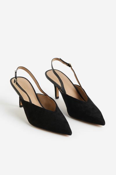 Suede slingback court shoes - Black - Ladies | H&M GB | H&M (UK, MY, IN, SG, PH, TW, HK)