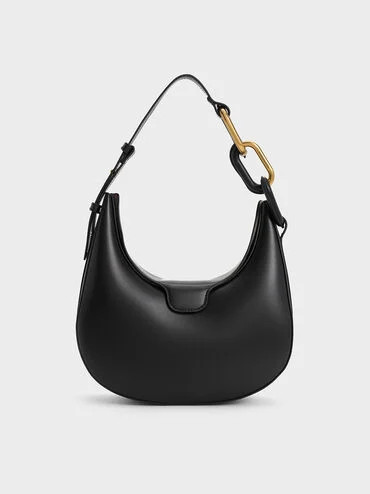Black Kora Metallic-Accent Moon Bag | CHARLES & KEITH | Charles & Keith US