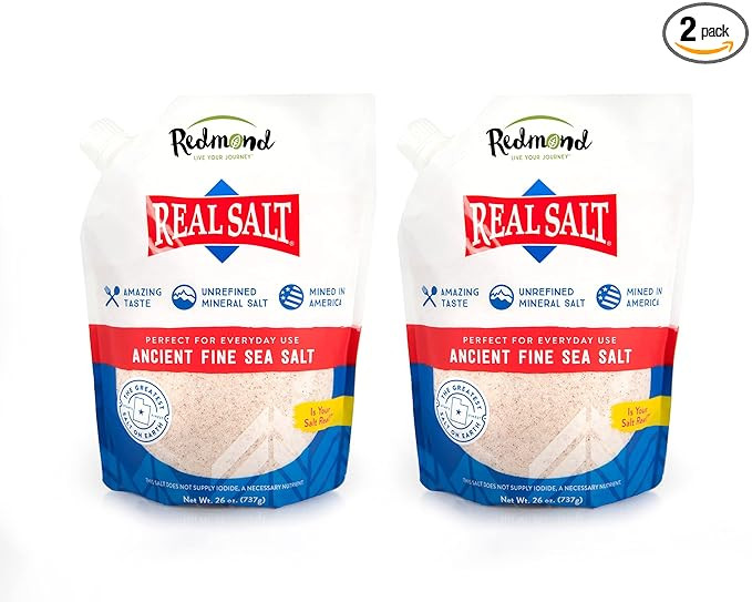 Redmond Real Salt - Ancient Fine Sea Salt, Unrefined Mineral Salt, 26 Ounce Pouch (2 Pack) | Amazon (US)