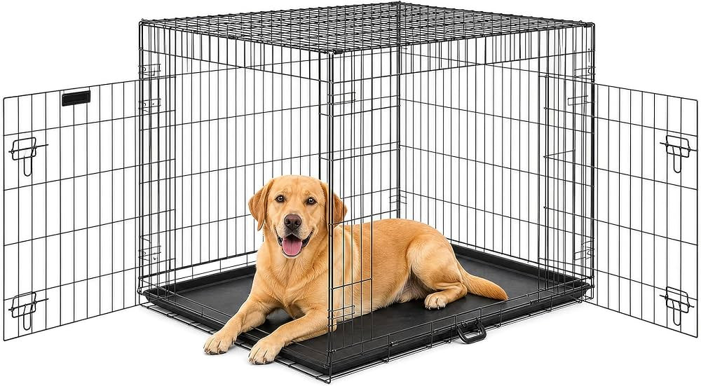 FurDreams 36" Folding Dog Crate for Large Dogs - Heavy-Duty Black Metal Cage with Front & Side Do... | Amazon (UK)