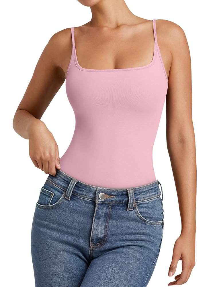 PINKMSTYLE Womens Double Lined Square Neck Bodysuit Spaghetti Strap Tank Top Sexy Going Out Tops | Amazon (US)
