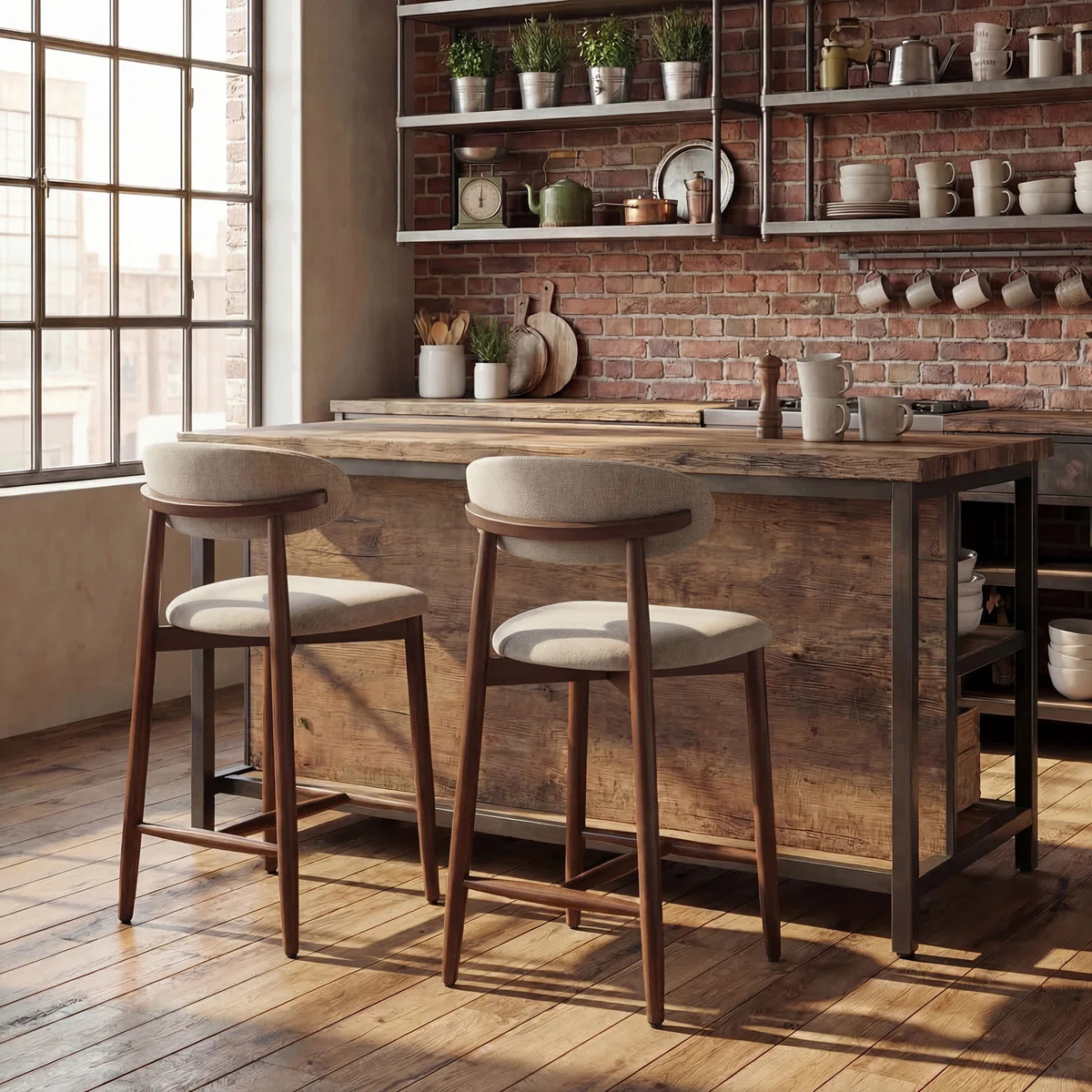 Vannie Upholstered Counter Stool with Solid Wood Frame (Set of 2) | Wayfair North America