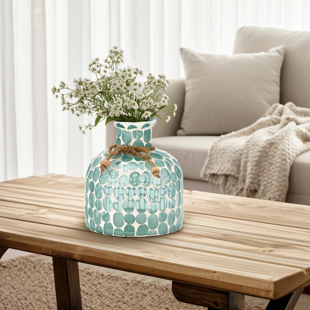 Glass Vase with Textured Round Accents and Twine Detail, Handcrafted Decorative Design with Uniqu... | Wayfair North America