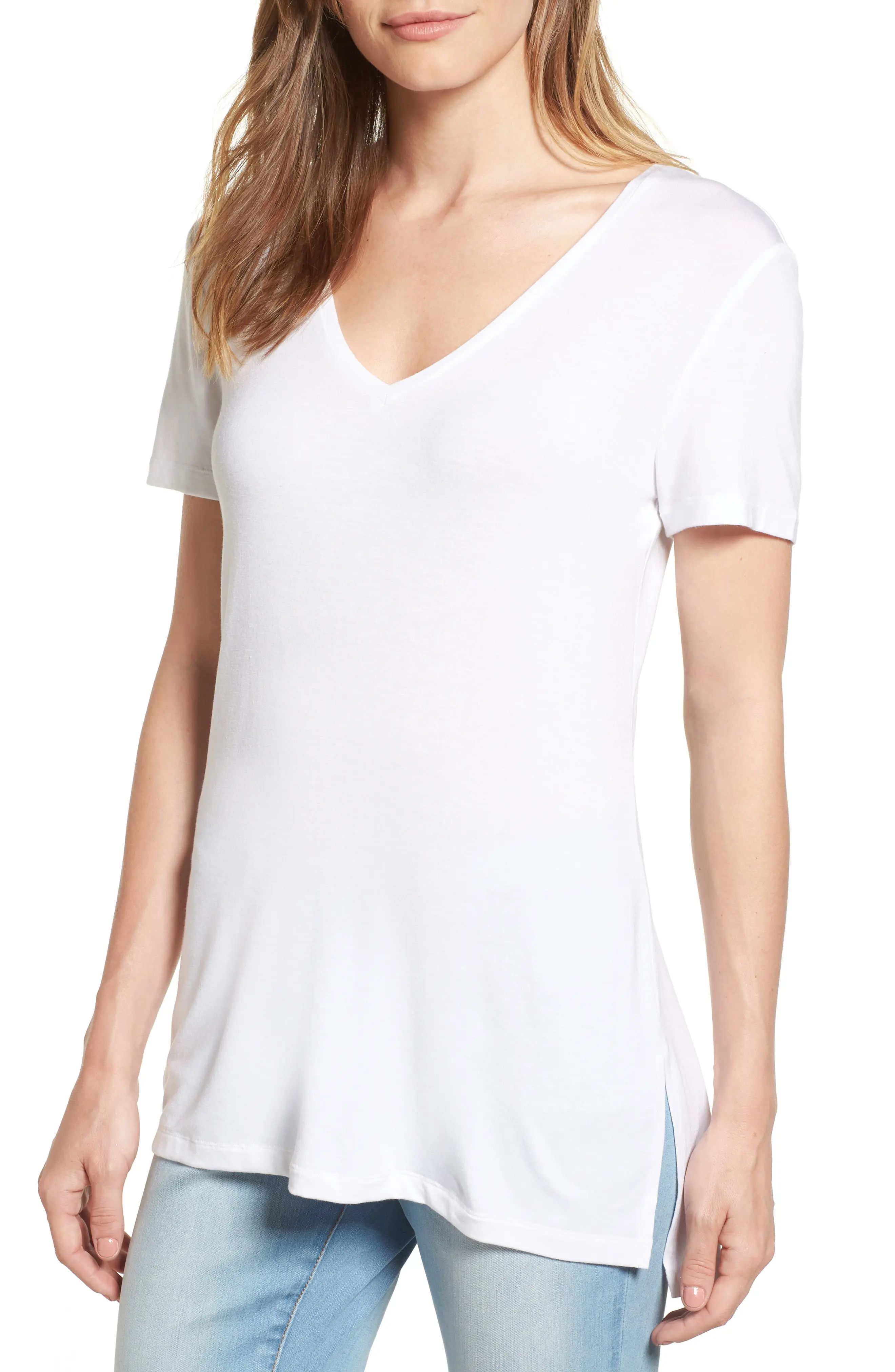 Halogen® V-Neck Tunic Tee (Regular & Petite) | Nordstrom